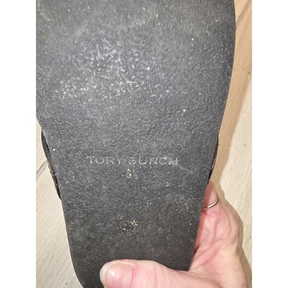 Tory Burch Style MILLER CLOUD Black Patent Leather Cork Thong Sandal Size 6.5 - Picture 8 of 10